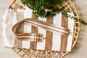 
            
                Load image into Gallery viewer, SHIMMERY STRIPE GUITAR SHOULDER STRAP IN KHAKI
            
        