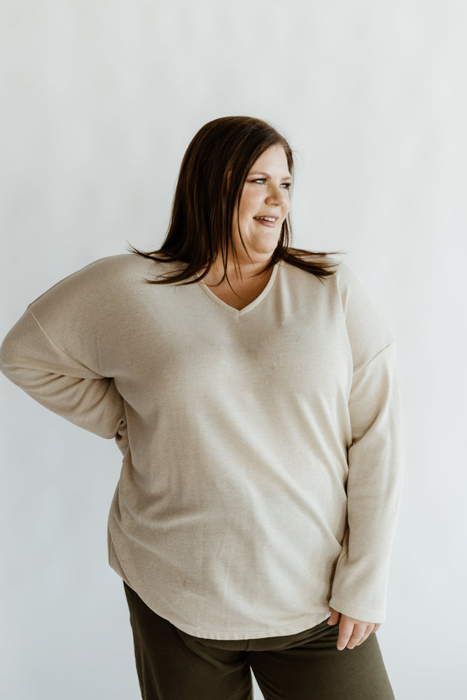 SHIMMERY BANDED HEM SHIRT IN CHAMPAGNE