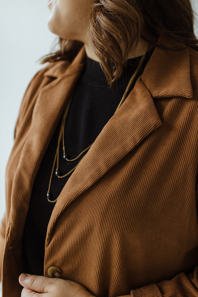 SINGLE-BUTTON CORDUROY BLAZER IN CHESTNUT