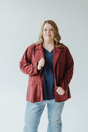 SINGLE-BUTTON CORDUROY BLAZER IN WINE