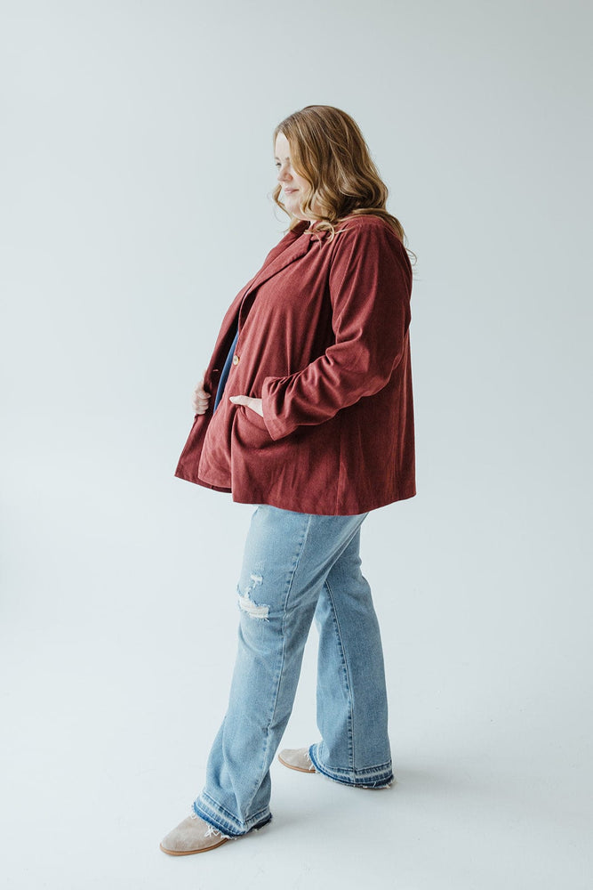 SINGLE-BUTTON CORDUROY BLAZER IN WINE