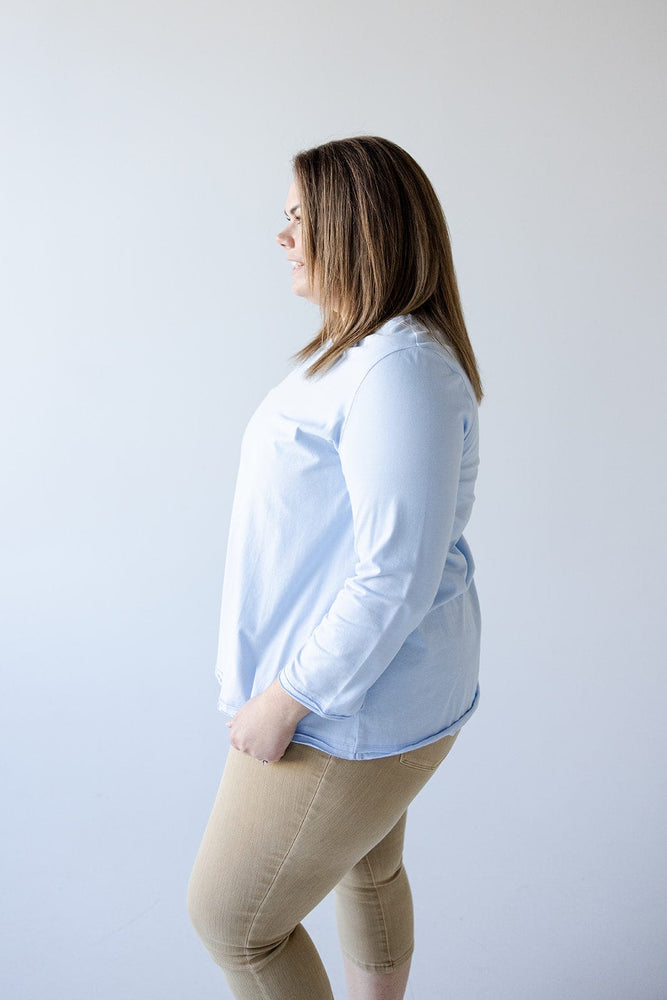 SINGLE POCKET TUNIC WITH RAW HEMS IN ARTIC BLUE
