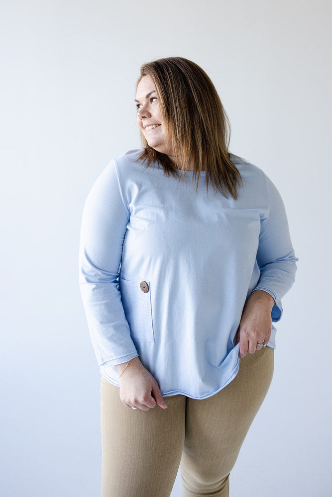 SINGLE POCKET TUNIC WITH RAW HEMS IN ARTIC BLUE