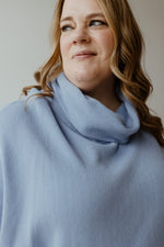 COWL NECK 3/4 SLEEVE SWEATER IN FROST BLUE