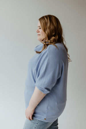 COWL NECK 3/4 SLEEVE SWEATER IN FROST BLUE