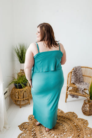 SOLID RIBBED DRESS IN DUSTY TEAL