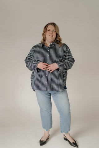 SPANX® Poplin Oversized Button-Up Shirt – Timeless Navy & White
