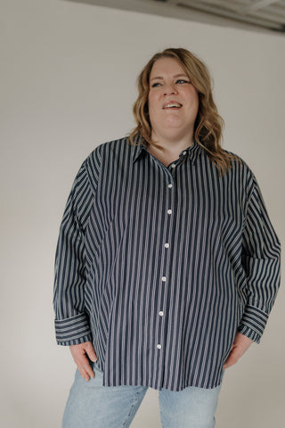 SPANX® Poplin Oversized Button-Up Shirt – Timeless Navy & White