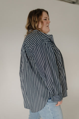 SPANX® Poplin Oversized Button-Up Shirt – Timeless Navy & White
