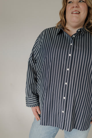 SPANX® Poplin Oversized Button-Up Shirt – Timeless Navy & White
