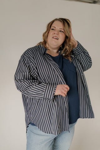 SPANX® Poplin Oversized Button-Up Shirt – Timeless Navy & White