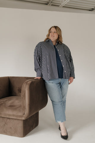 SPANX® Poplin Oversized Button-Up Shirt – Timeless Navy & White