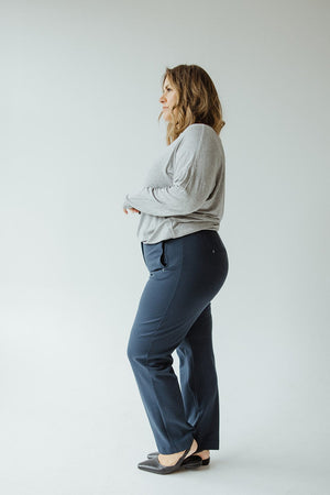 STRAIGHT LEG DRESS PANTS IN DARK NAVY