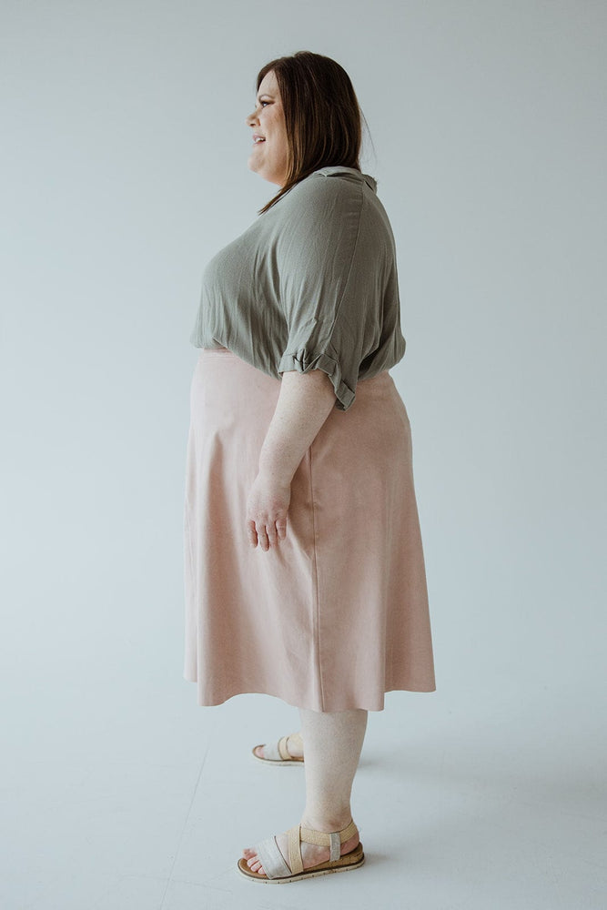 STRETCHY FAUX SUEDE A-LINE SKIRT IN ROSE WATER