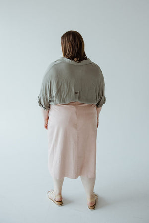 STRETCHY FAUX SUEDE A-LINE SKIRT IN ROSE WATER
