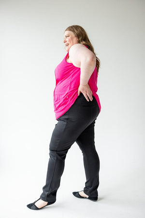 STRETCHY SATEEN PANTS WITH SEAMS IN BLACK