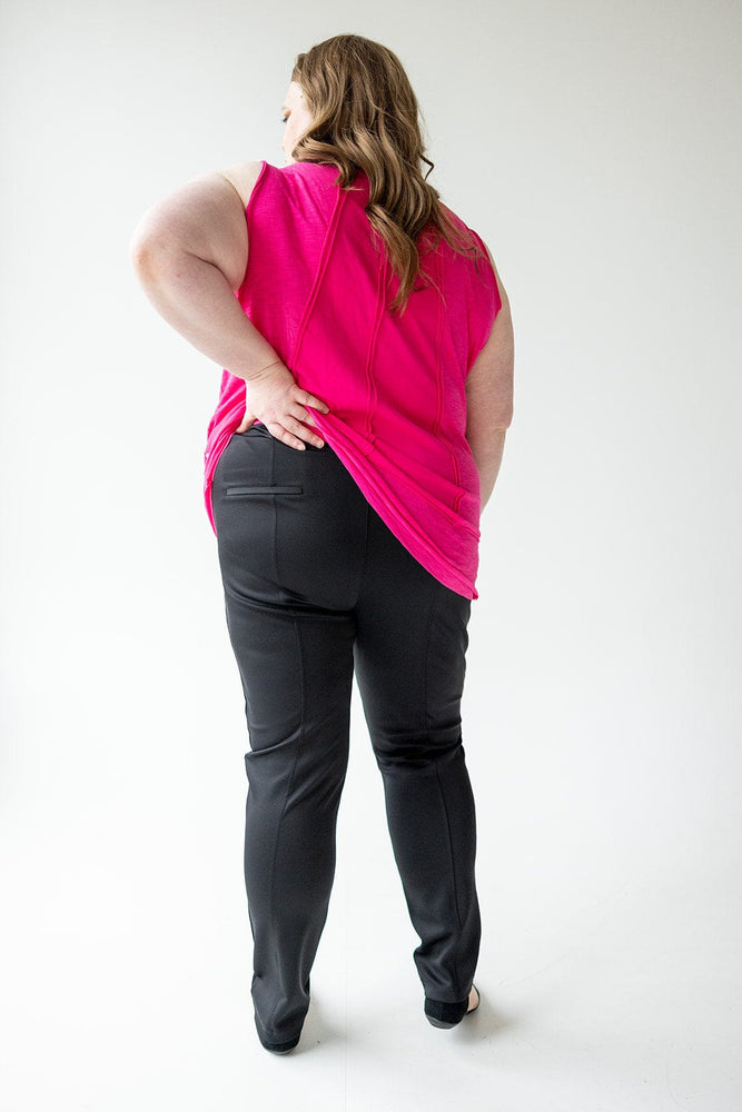 STRETCHY SATEEN PANTS WITH SEAMS IN BLACK