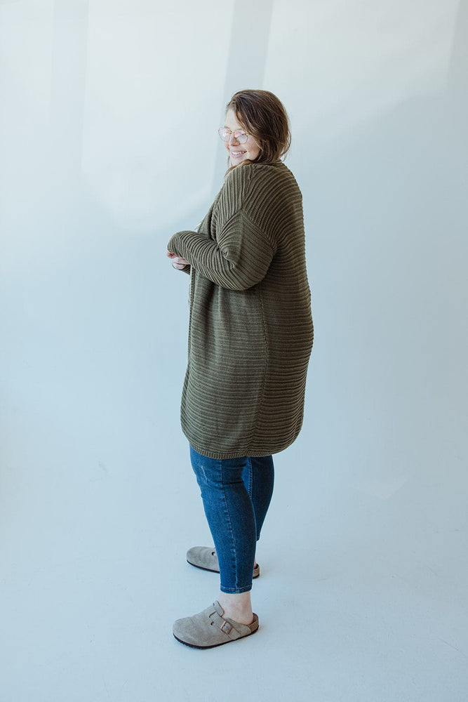 STRIPED KNIT PATTERN CARDIGAN IN MOSS