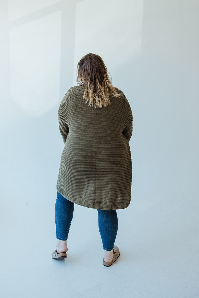 STRIPED KNIT PATTERN CARDIGAN IN MOSS