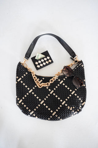 Slouchy Woven Shoulder Bag – Black Gold Diamond