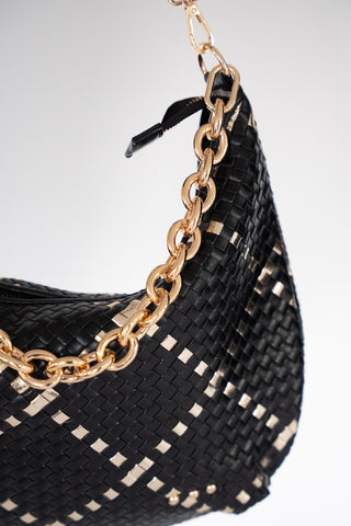 Slouchy Woven Shoulder Bag – Black Gold Diamond