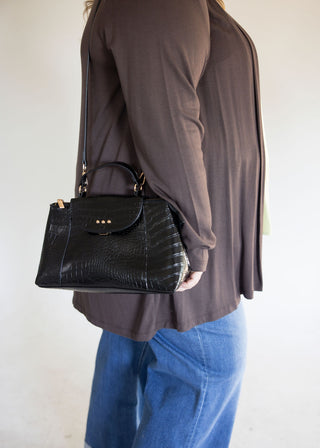 Croc Embossed Top Handle Crossbody – Black