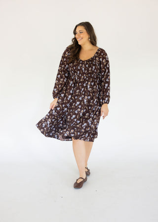 Smocked Bodice Long Sleeve Midi Dress – Blue Loom