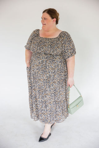 Smocked Floral Midi Dress – Midnight Meadow