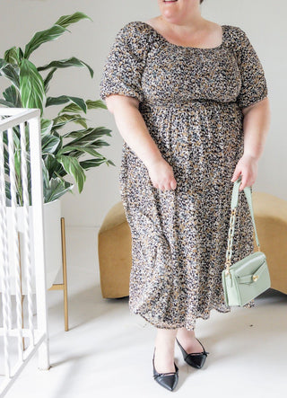 Smocked Floral Midi Dress – Midnight Meadow