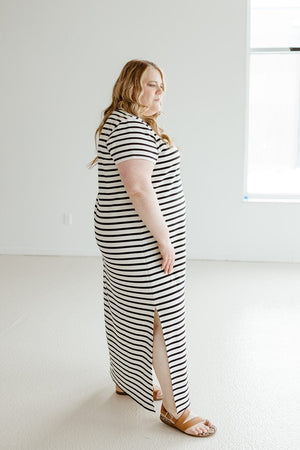 
            
                Load image into Gallery viewer, Spanx® AIRESSENTIALS MAXI T-SHIRT DRESS IN BLACK STRIPE
            
        