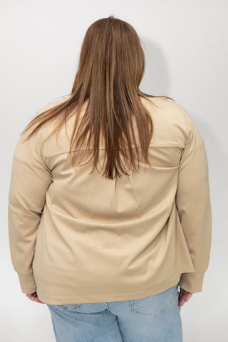 Stretchy Knit Collared Blouse – Warm Sand