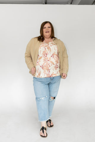 Stretchy Knit Collared Blouse – Warm Sand