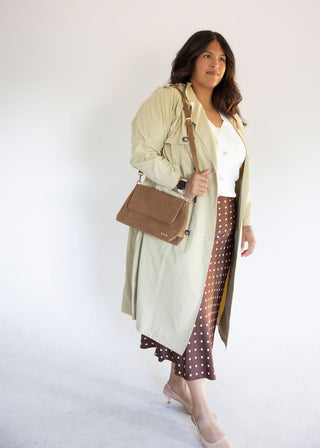 Suede Fold-Over Flap Crossbody – Camel