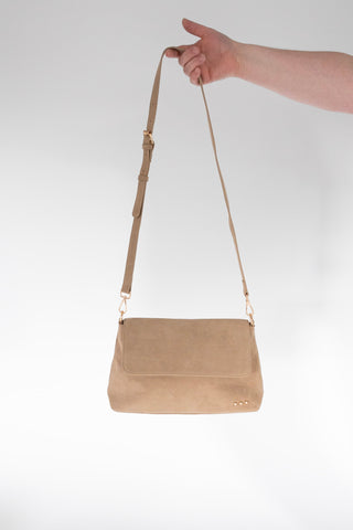 Suede Fold-Over Flap Crossbody – Taupe