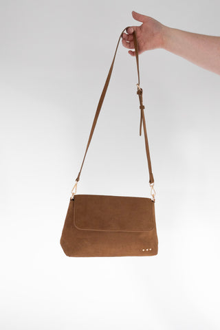 Suede Fold-Over Flap Crossbody – Camel