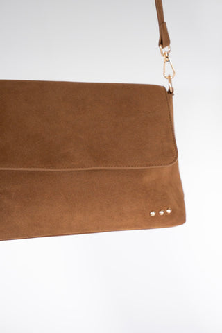 Suede Fold-Over Flap Crossbody – Camel