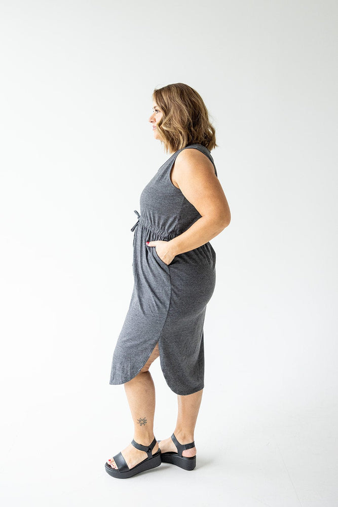 TANK DRESS WITH DRAWSTRING IN CHARCOAL