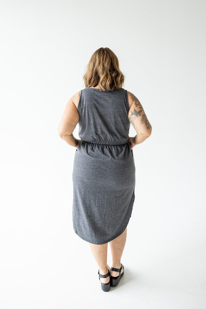 TANK DRESS WITH DRAWSTRING IN CHARCOAL