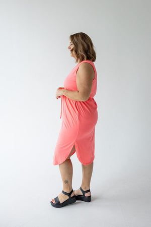 TANK DRESS WITH DRAWSTRING IN NEON CORAL
