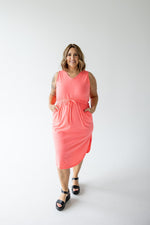 TANK DRESS WITH DRAWSTRING IN NEON CORAL