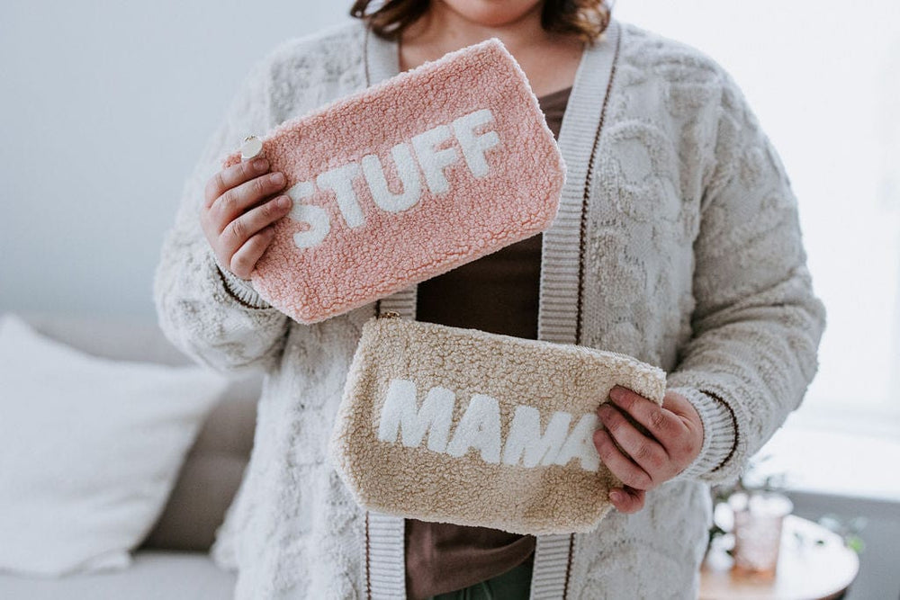 "STUFF" TEDDY MAKEUP POUCH IN BLUSH