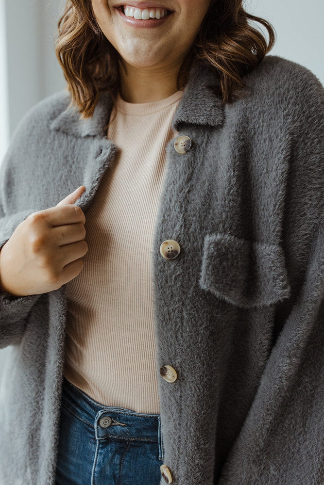 TEDDY BEAR DUSTER SHACKET IN STEEL GREY