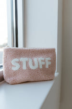 "STUFF" TEDDY MAKEUP POUCH IN BLUSH