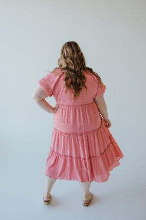 TEXTURED CHIFFON TIERED DRESS IN PARTY PINK