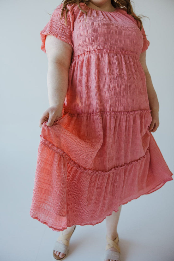TEXTURED CHIFFON TIERED DRESS IN PARTY PINK