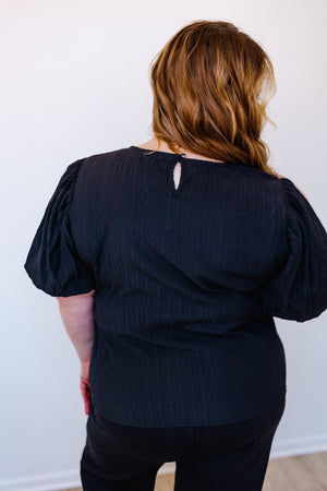 
            
                Load image into Gallery viewer, TEXTURED LONG CROP BLOUSE WITH BUBBLE SLEEVE IN BLACK
            
        