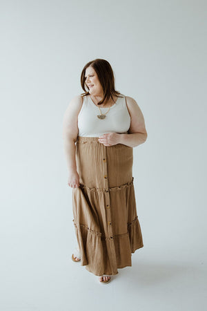 TEXTURED TIERED SKIRT WITH BUTTONS