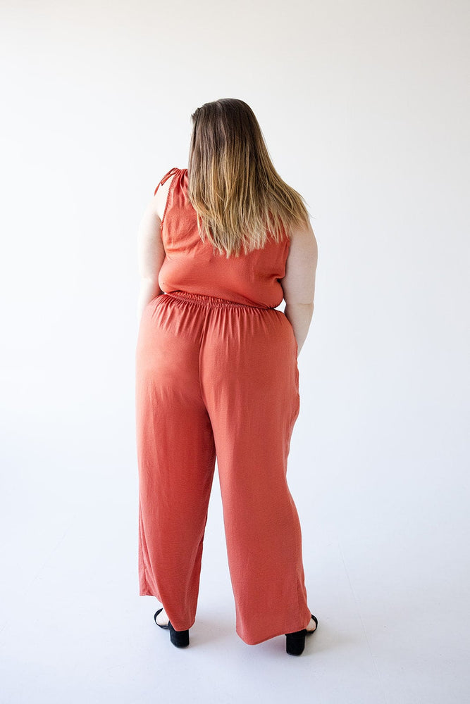 TEXTURED WIDE LEG SATIN PANTS IN COPPER