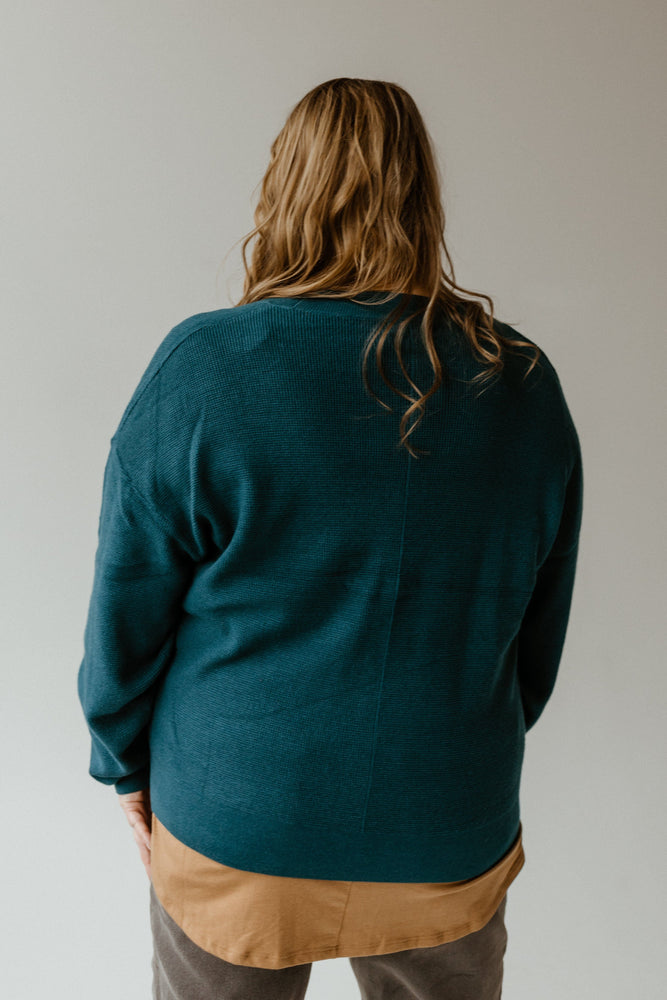 TEXTURED BUTTON FRONT CARDIGAN IN PEACOCK SAPPHIRE