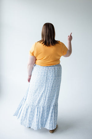 TIERED MAXI SKIRT IN DENIM FLORAL